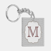 Gray Quarterfoil Latti Monogram Initiaal Sleutelha Sleutelhanger (Voorkant Links)