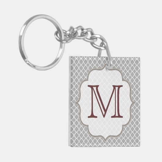 Gray Quarterfoil Latti Monogram Initiaal Sleutelha Sleutelhanger (Voorkant Links)
