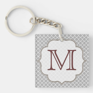 Gray Quarterfoil Latti Monogram Initiaal Sleutelha Sleutelhanger