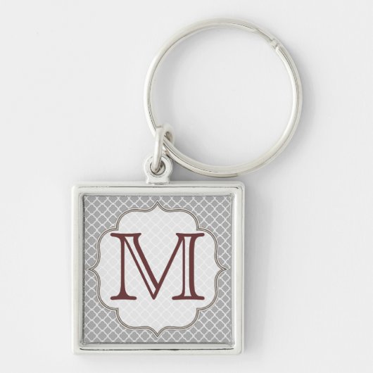 Gray Quarterfoil Latti Monogram Initiaal Sleutelha Sleutelhanger (Voorkant)