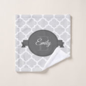 Gray Quatrefoil - Aangepaste set keukendoeken Bad Handdoek (Wasdoekje)