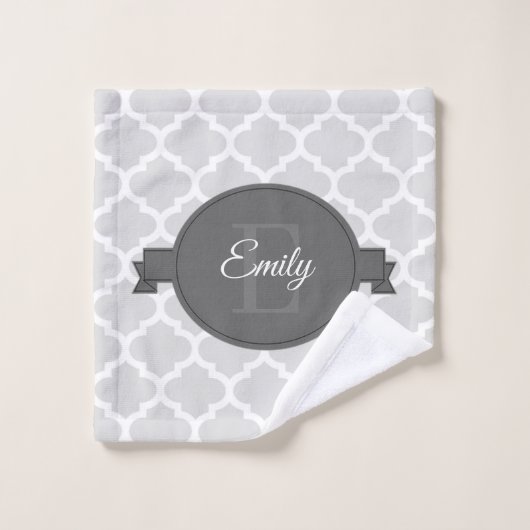 Gray Quatrefoil - Aangepaste set keukendoeken Bad Handdoek (Wasdoekje)