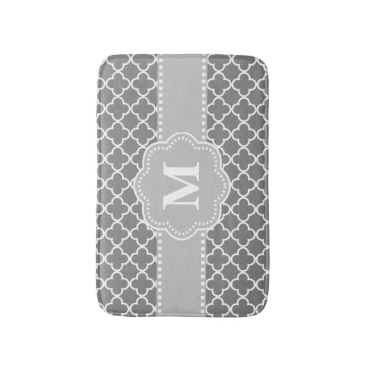 Gray Quatrefoil Chevron Monogram Bathmat Badmat (Voorkant Verticaal)