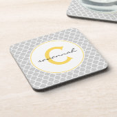 Gray Quatrefoil Monogram Drankjes Onderzetter (Linkerzijde)
