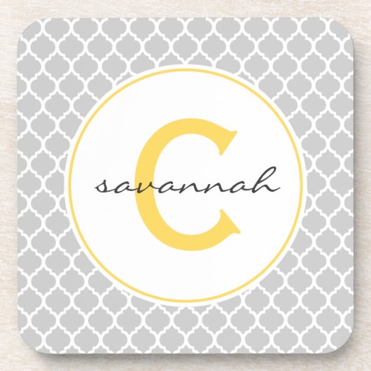 Gray Quatrefoil Monogram Drankjes Onderzetter (Voorkant)