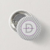 Gray Quatrefoil Monogram Ronde Button 3,2 Cm (Voorkant /achterkant)