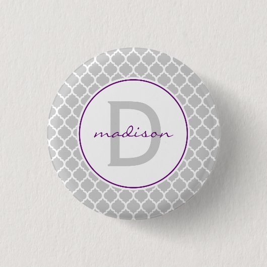 Gray Quatrefoil Monogram Ronde Button 3,2 Cm (Voorkant)