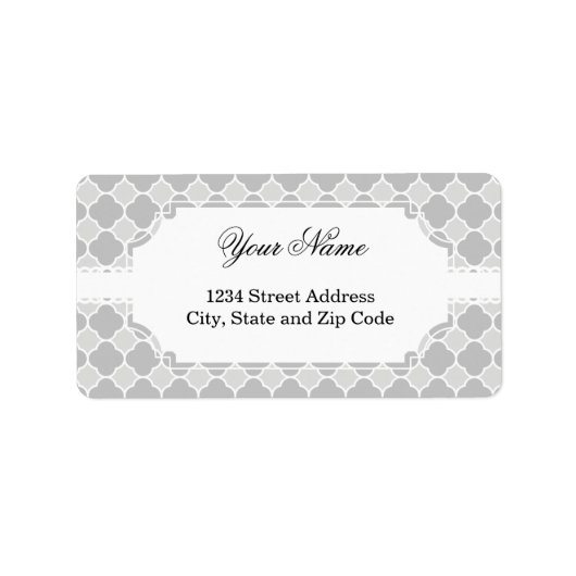 Gray Quatrefoil Patroon Etiket (Voorkant)