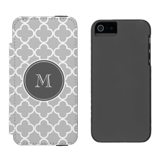 Gray Quatrefoil Pattern, Charcoal Monogram Incipio iPhone Portemonnee Hoesje (Naast elkaar)