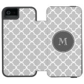 Gray Quatrefoil Pattern, Charcoal Monogram Incipio iPhone Portemonnee Hoesje (Agenda Open)