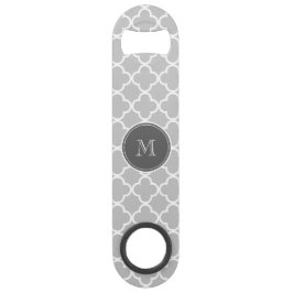 Gray Quatrefoil Pattern, Charcoal Monogram Speed Flessenopener