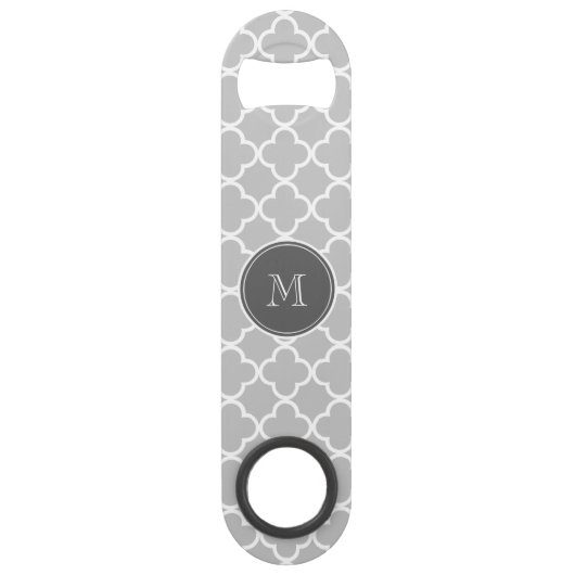 Gray Quatrefoil Pattern, Charcoal Monogram Speed Flessenopener (Voorkant)