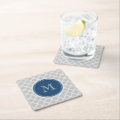 Gray Quatrefoil Pattern, Navy Blue Monogram Kartonnen Onderzetters (Insitu)