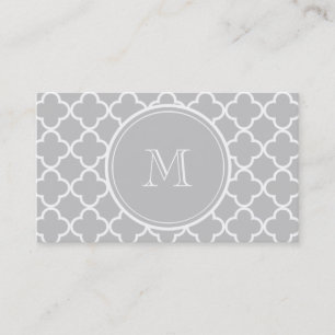 Gray Quatrefoil Pattern, Uw Monogram Visitekaartje