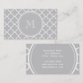 Gray Quatrefoil Pattern, Uw Monogram Visitekaartje (Voorkant / Achterkant)