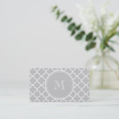 Gray Quatrefoil Pattern, Uw Monogram Visitekaartje (Staand voorkant)