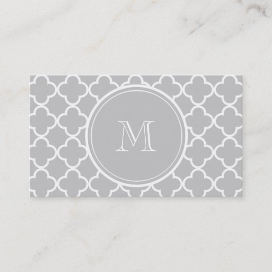 Gray Quatrefoil Pattern, Uw Monogram Visitekaartje (Voorkant)