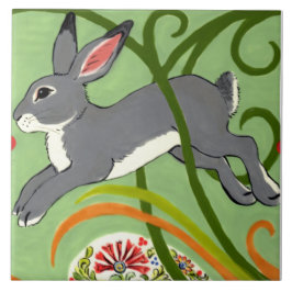 Gray Rabbit on Green Art Deco Designer Tegel Trive Tegeltje