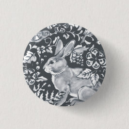 Gray Rabbit Pattern Floral Bird Woodland Ronde Button 3,2 Cm