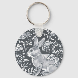 Gray Rabbit Pattern Floral Bird Woodland Sleutelhanger