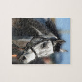 Gray Race Horse Racing Portret, sportfoto Legpuzzel (Horizontaal)