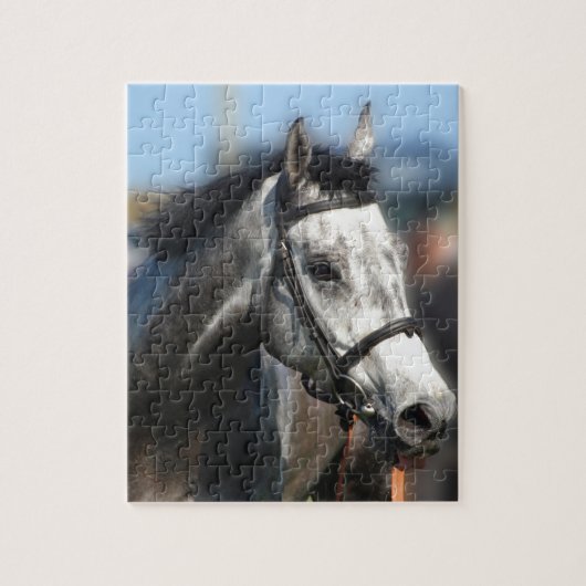 Gray Race Horse Racing Portret, sportfoto Legpuzzel (Verticaal)