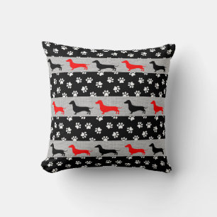 Gray Red Black en White Dachshund Accent Pillow Kussen