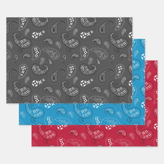Gray Red Blue Paisley Bandana Assortment Inpakpapier Vel (Set)