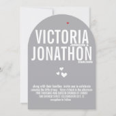 Gray Red Heart Gray Floral Typografie Weddenschap Kaart (Voorkant)
