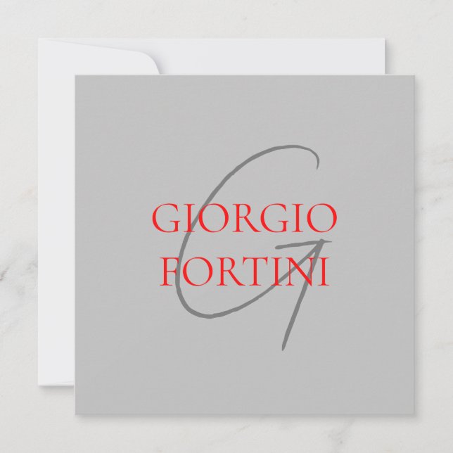 Gray Red Jouw naam Initiaal Monogram Modern (Voorkant)