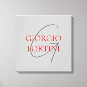 Gray Red Jouw naam Initiaal Monogram Modern Canvas Afdruk
