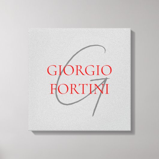 Gray Red Jouw naam Initiaal Monogram Modern Canvas Afdruk (Voorkant)