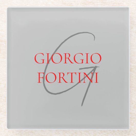 Gray Red Jouw naam Initiaal Monogram Modern Glazen Onderzetter (Voorkant)