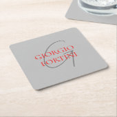 Gray Red Jouw naam Initiaal Monogram Modern Kartonnen Onderzetters (Schuin)