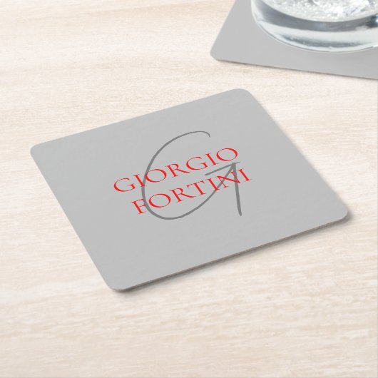 Gray Red Jouw naam Initiaal Monogram Modern Kartonnen Onderzetters (Schuin)