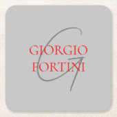 Gray Red Jouw naam Initiaal Monogram Modern Kartonnen Onderzetters (Voorkant)