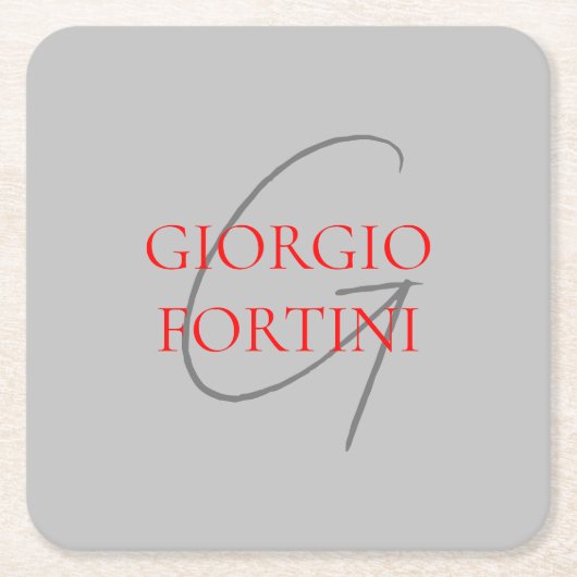 Gray Red Jouw naam Initiaal Monogram Modern Kartonnen Onderzetters (Voorkant)