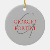 Gray Red Jouw naam Initiaal Monogram Modern Keramisch Ornament (Voorkant)