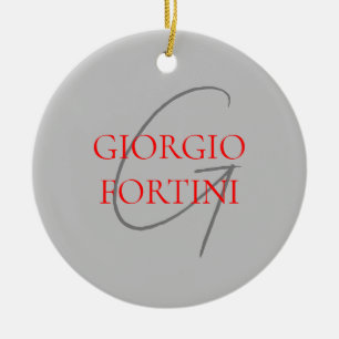 Gray Red Jouw naam Initiaal Monogram Modern Keramisch Ornament