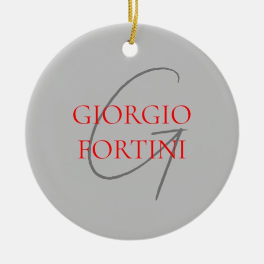 Gray Red Jouw naam Initiaal Monogram Modern Keramisch Ornament (Voorkant)