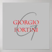 Gray Red Jouw naam Initiaal Monogram Modern Poster (Voorkant)