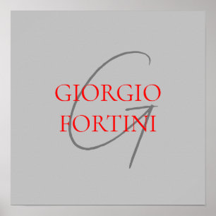 Gray Red Jouw naam Initiaal Monogram Modern Poster