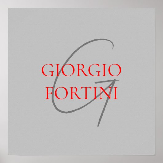 Gray Red Jouw naam Initiaal Monogram Modern Poster (Voorkant)