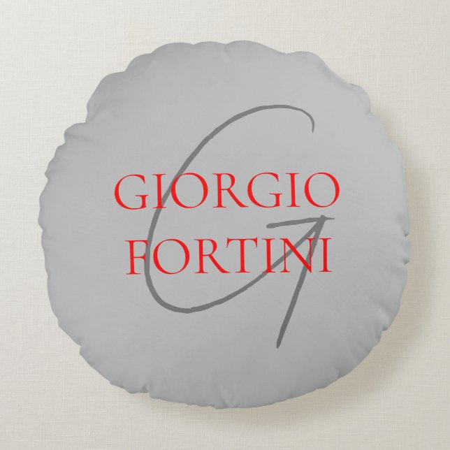 Gray Red Jouw naam Initiaal Monogram Modern Rond Kussen (Voorkant)