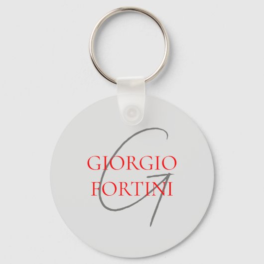 Gray Red Jouw naam Initiaal Monogram Modern Sleutelhanger (Achterkant)