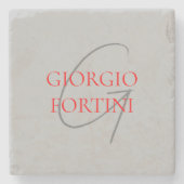 Gray Red Jouw naam Initiaal Monogram Modern Stenen Onderzetter (Voorkant)