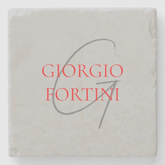 Gray Red Jouw naam Initiaal Monogram Modern Stenen Onderzetter (Voorkant)