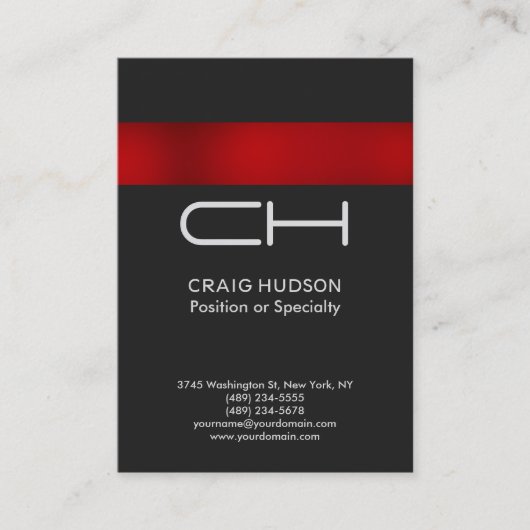 Gray Red Monogram Professional Visitekaartje (Voorkant)