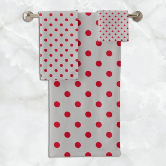 Gray Red Polka Dot Bad Handdoek