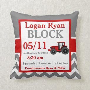 Gray Red Tractor Baby Announcement Pillow Kussen